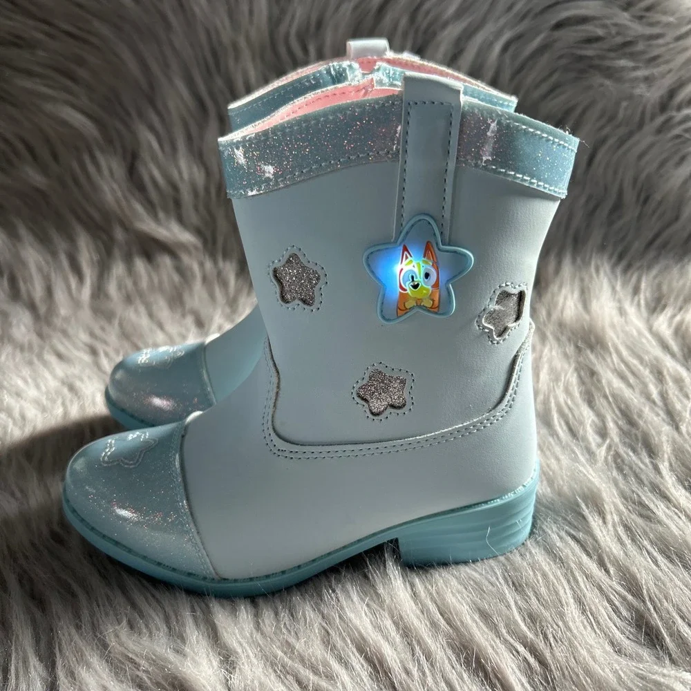 Ground Up Bluey Cowgirl Toddler Girl Size 9 Blue Light Up Shoes Side Zip Pull On